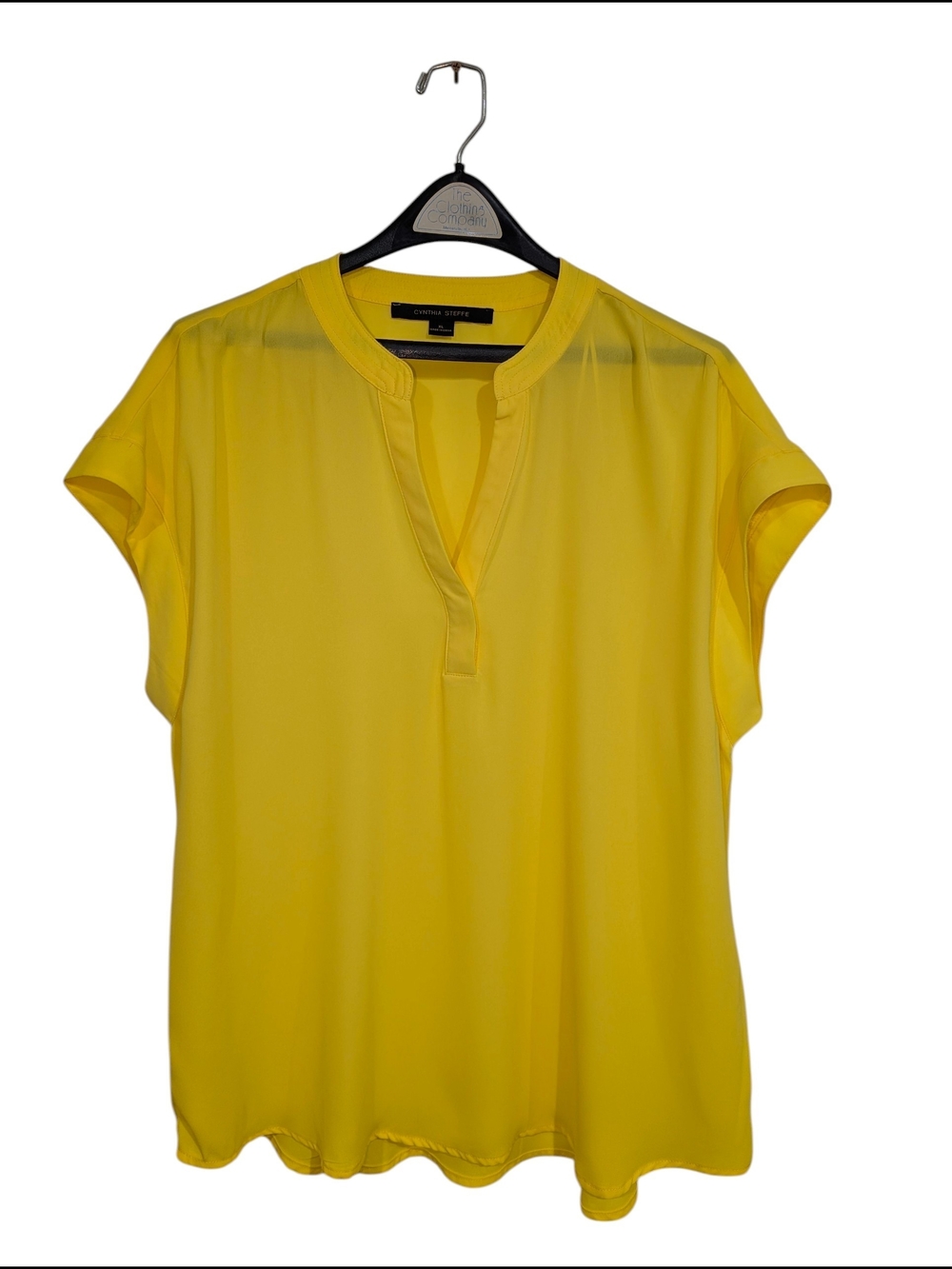Cynthia Steffe XL Lemon Yellow Short-Sleeve Split-Neck Blouse